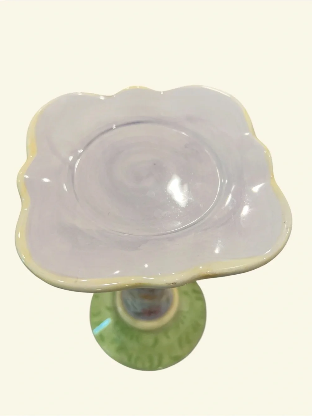 Hand-Painted Ceramic Floral and Butterfly Pillar Candle Stand